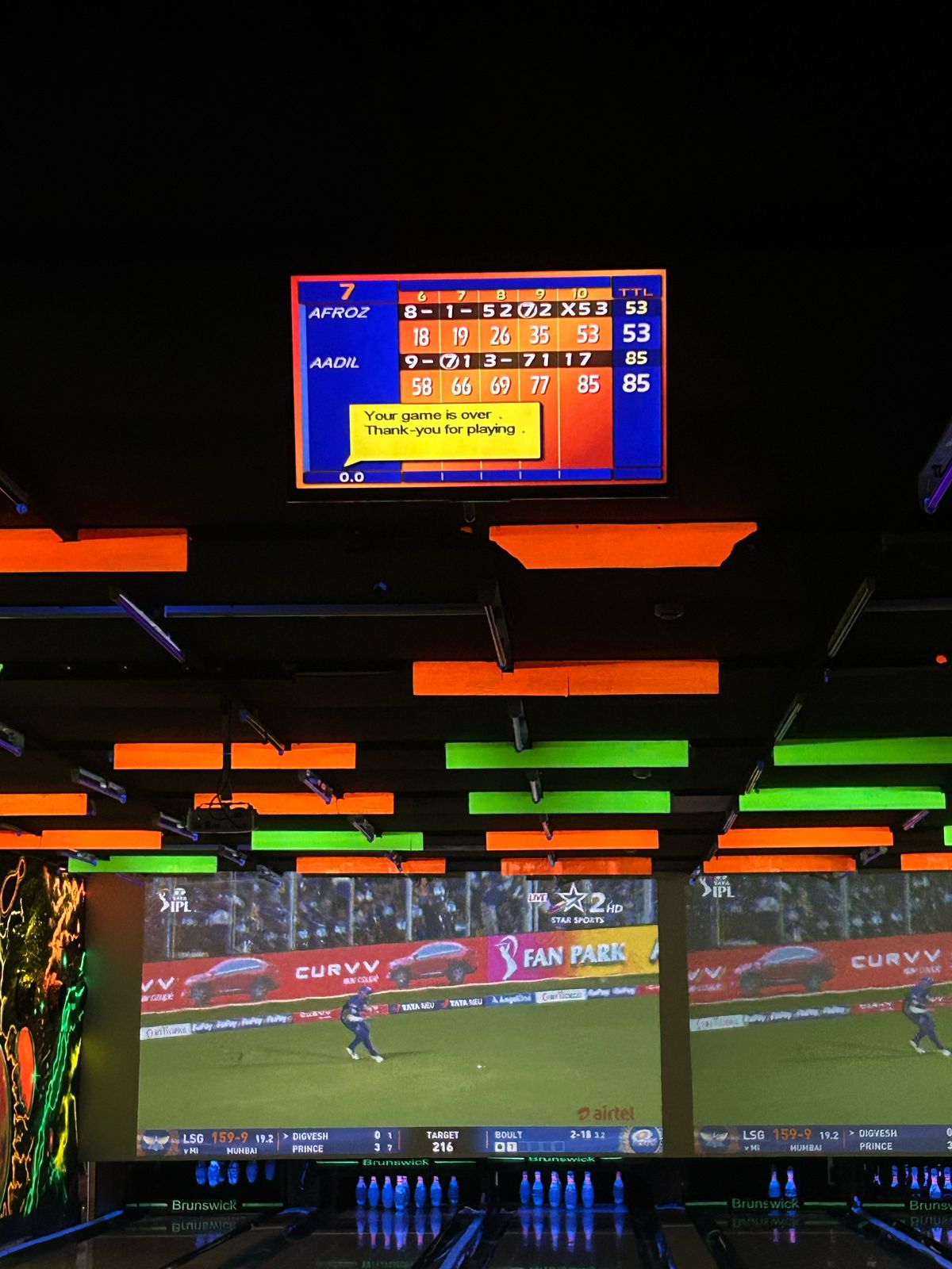 Bowling scoreboard: Afroz 53, Aadil 85